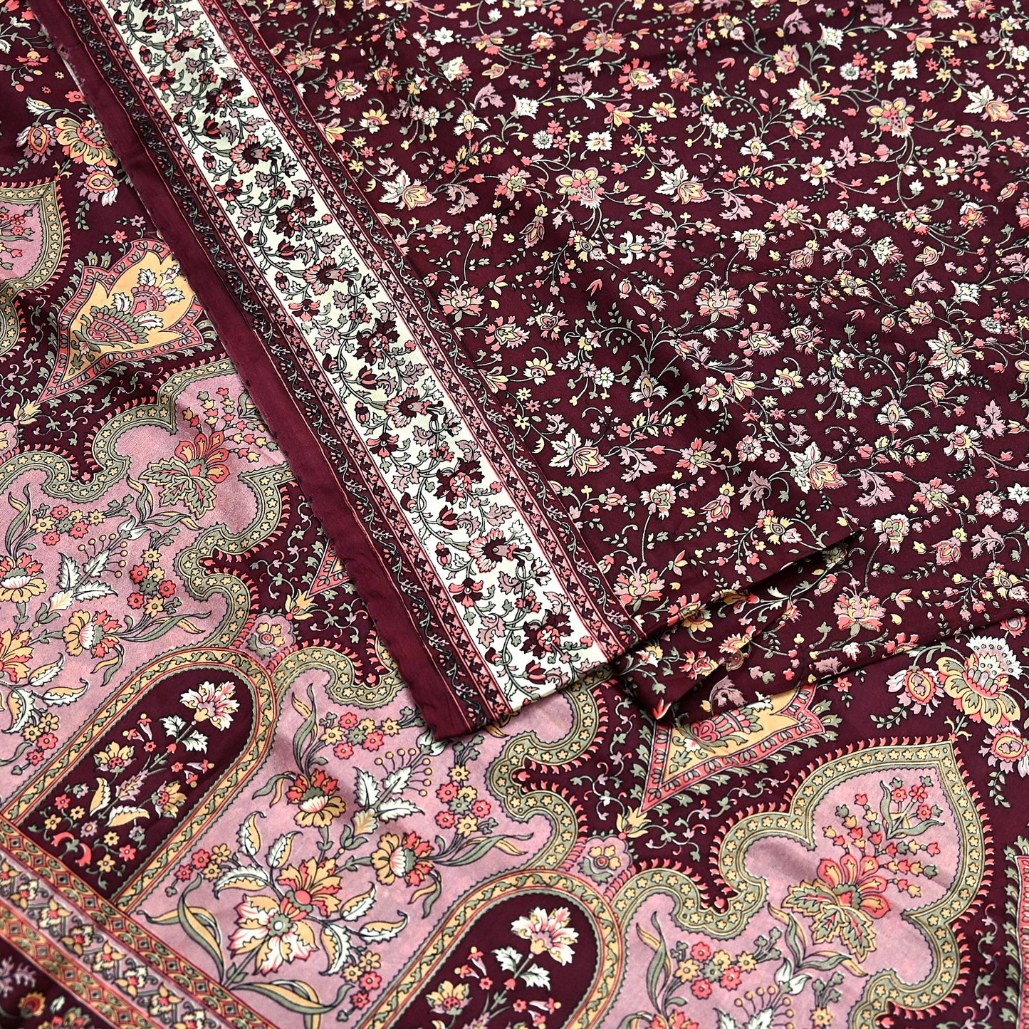 Indian Vintage Sari Maroon 100% Pure Silk Printed Sarees 5yd Craft Fabric Sewing Soft Dress Making Floral Quilting Crafting Upcycle Used