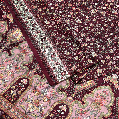 Indian Vintage Sari Maroon 100% Pure Silk Printed Sarees 5yd Craft Fabric Sewing Soft Dress Making Floral Quilting Crafting Upcycle Used