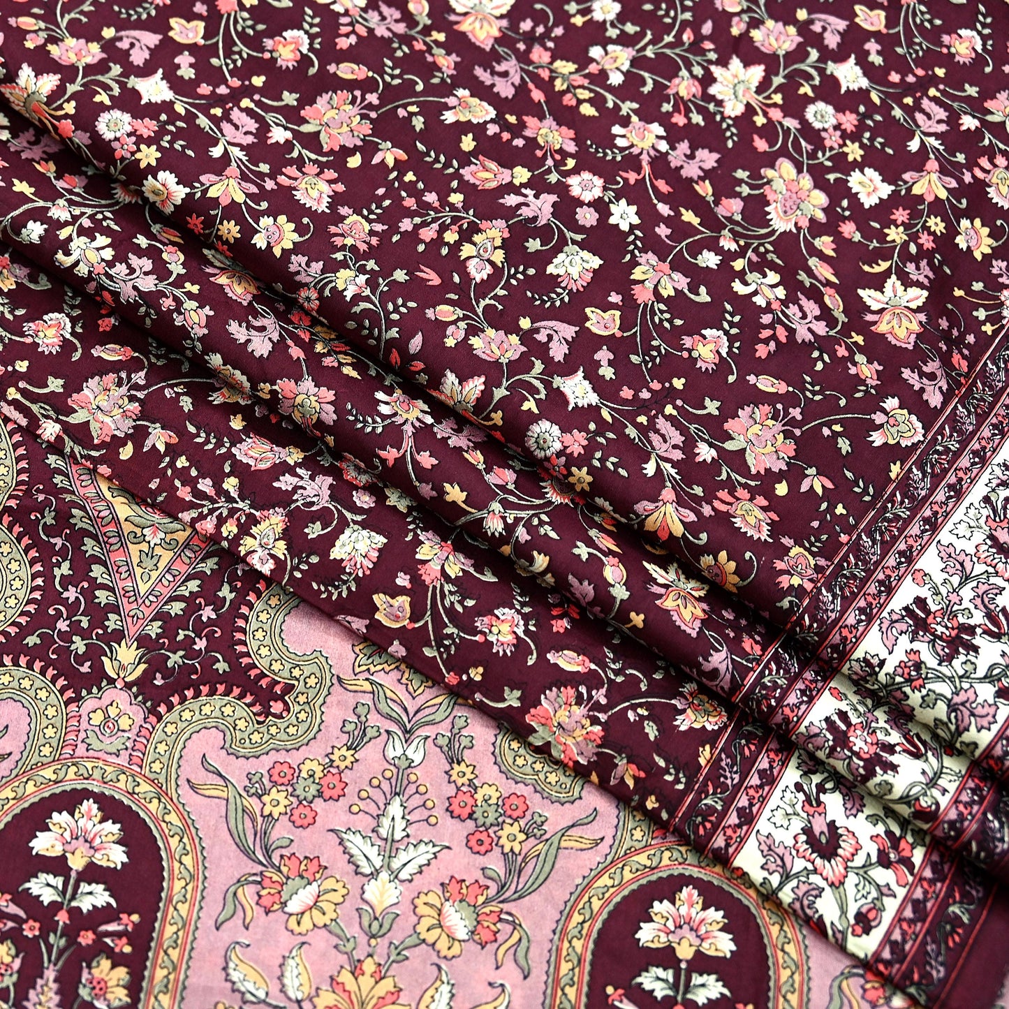 Indian Vintage Sari Maroon 100% Pure Silk Printed Sarees 5yd Craft Fabric Sewing Soft Dress Making Floral Quilting Crafting Upcycle Used