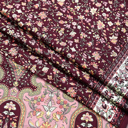 Indian Vintage Sari Maroon 100% Pure Silk Printed Sarees 5yd Craft Fabric Sewing Soft Dress Making Floral Quilting Crafting Upcycle Used