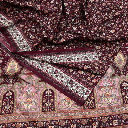 Indian Vintage Sari Maroon 100% Pure Silk Printed Sarees 5yd Craft Fabric Sewing Soft Dress Making Floral Quilting Crafting Upcycle Used
