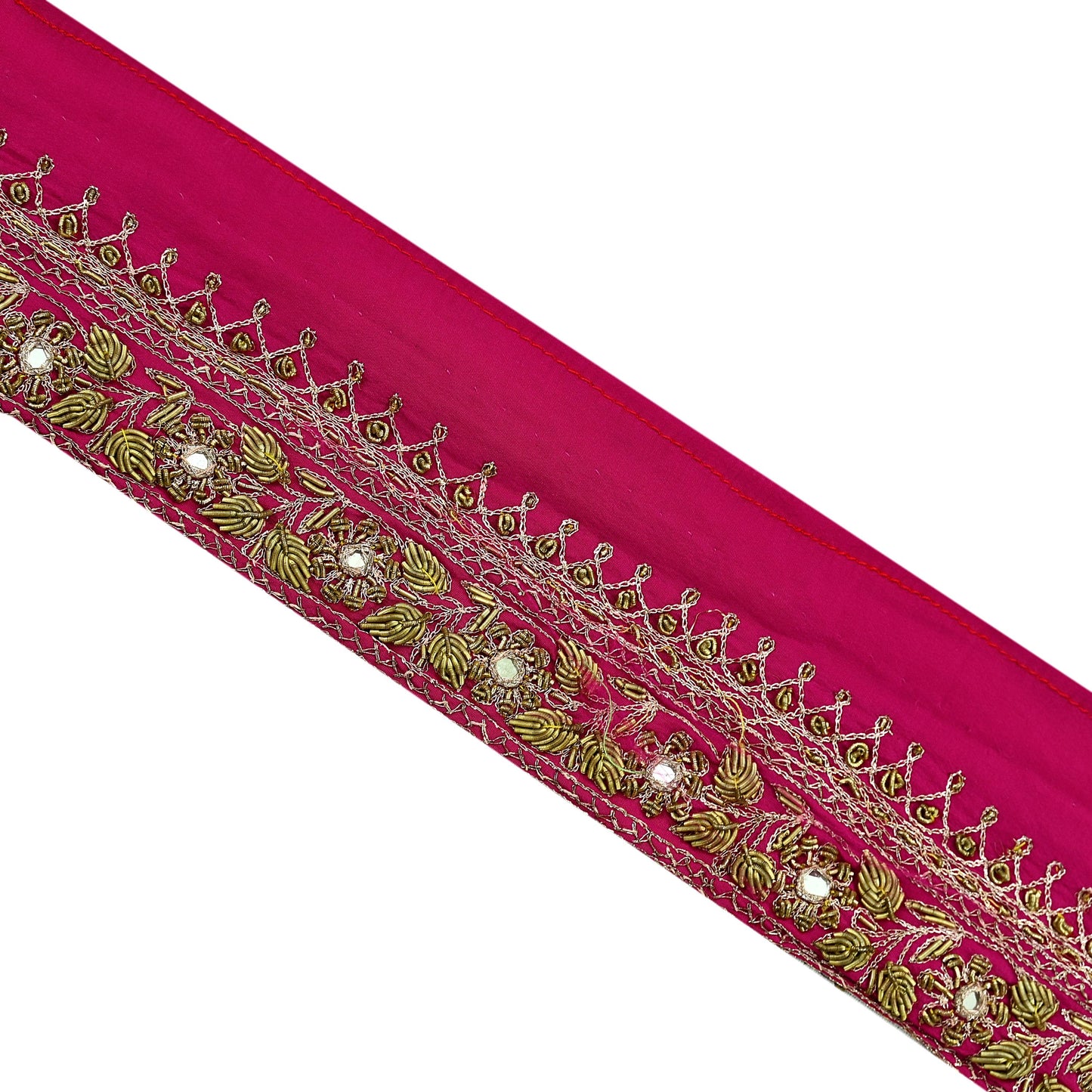 Indian Vintage Pink Sari Border Hand Embroidered Craft Trim 1Yd Lace Sewing Ribbon Pure Crepe silk  Zardozi/Dabka Zari