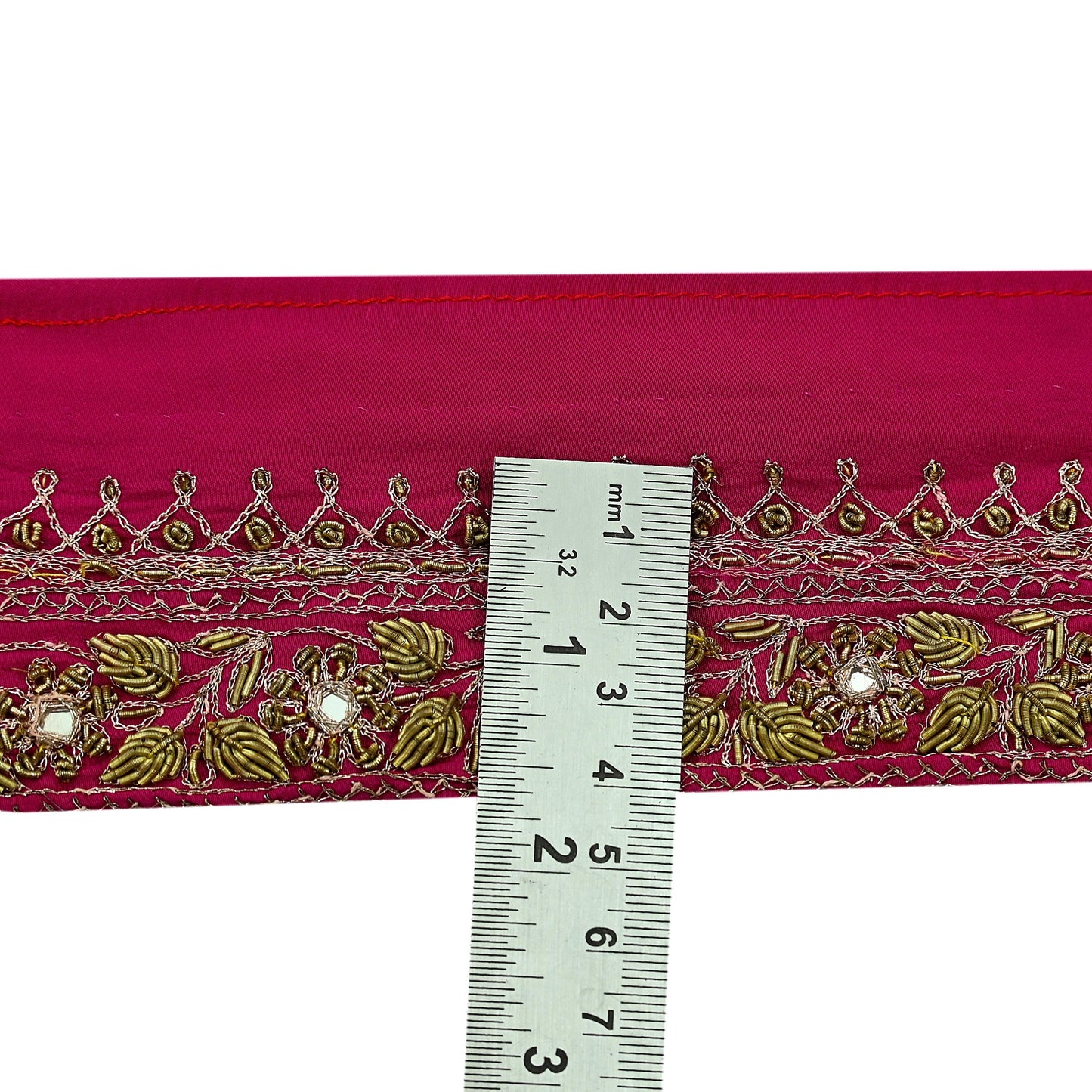 Indian Vintage Pink Sari Border Hand Embroidered Craft Trim 1Yd Lace Sewing Ribbon Pure Crepe silk  Zardozi/Dabka Zari
