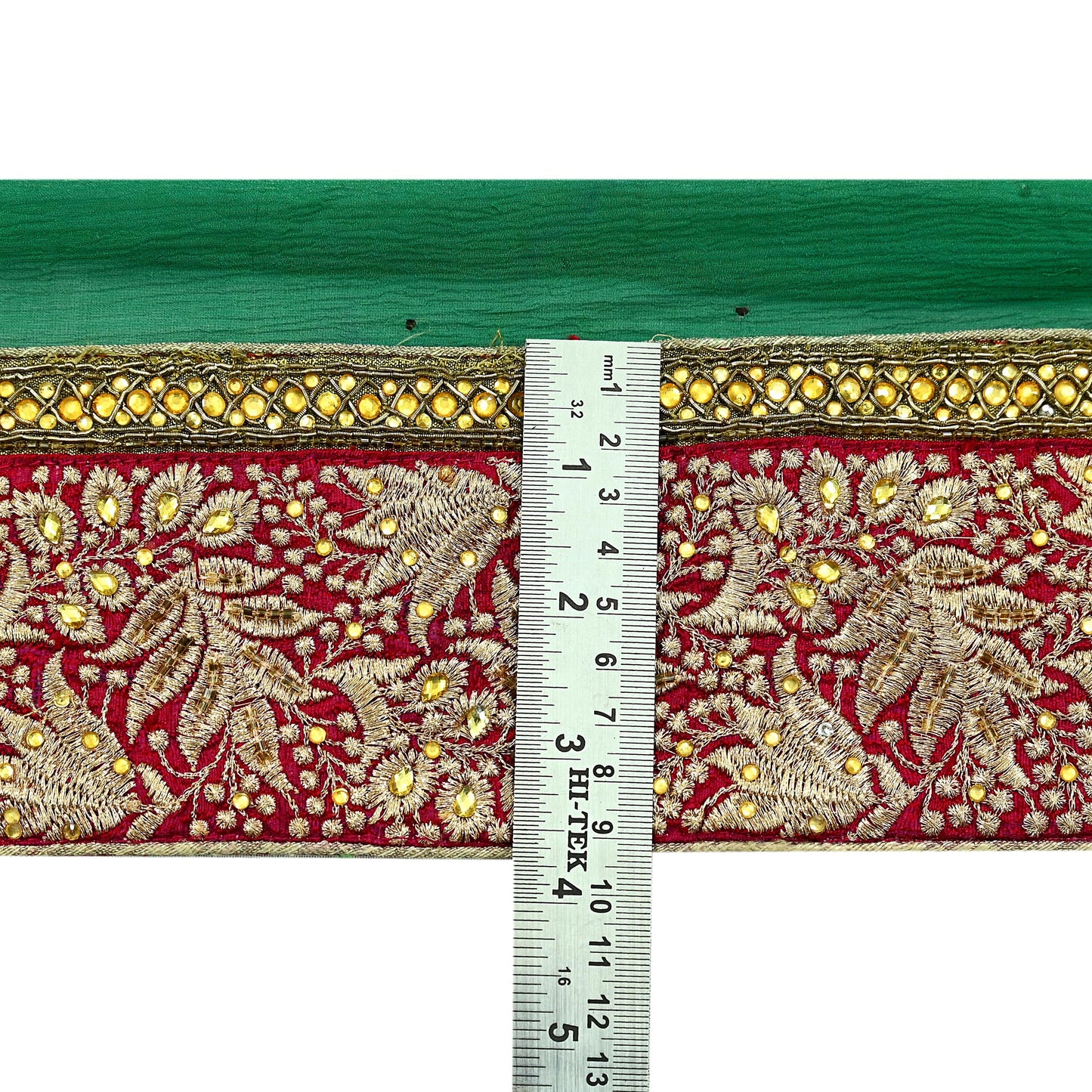 Indian Vintage Green & Maroon Sari Border Hand Embroidered Craft Trim 1Yd Lace Sewing Sari Ribbon Zardozi/Dabka Zari