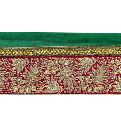 Indian Vintage Green & Maroon Sari Border Hand Embroidered Craft Trim 1Yd Lace Sewing Sari Ribbon Zardozi/Dabka Zari