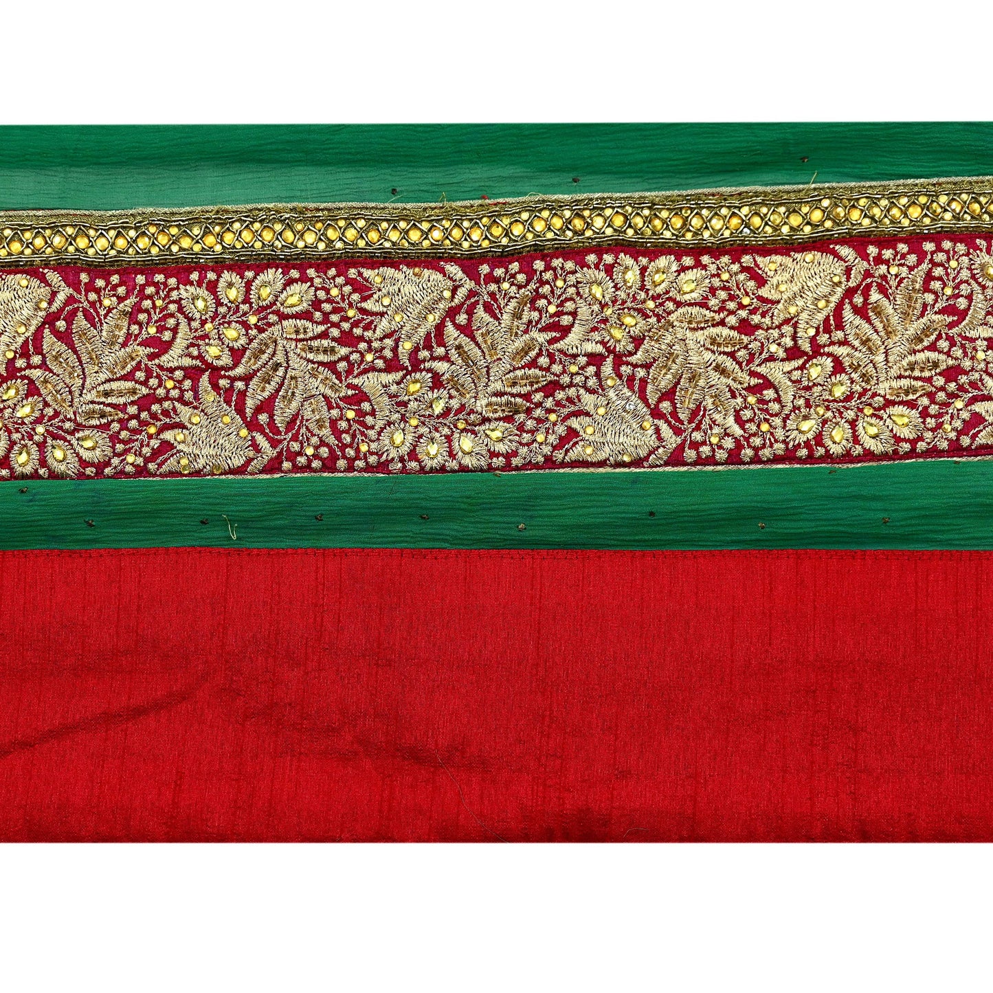 Indian Vintage Green & Maroon Sari Border Hand Embroidered Craft Trim 1Yd Lace Sewing Sari Ribbon Zardozi/Dabka Zari