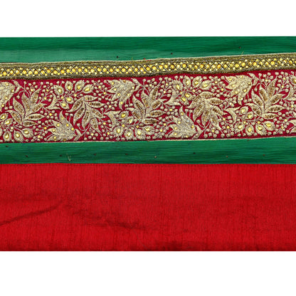 Indian Vintage Green & Maroon Sari Border Hand Embroidered Craft Trim 1Yd Lace Sewing Sari Ribbon Zardozi/Dabka Zari