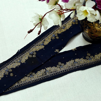 Indian Vintage Blue Sari Border Hand Embroidered Craft Trim 1Yd Lace Sewing Ribbon Pure Crepe silk  Zardozi/Dabka Zari