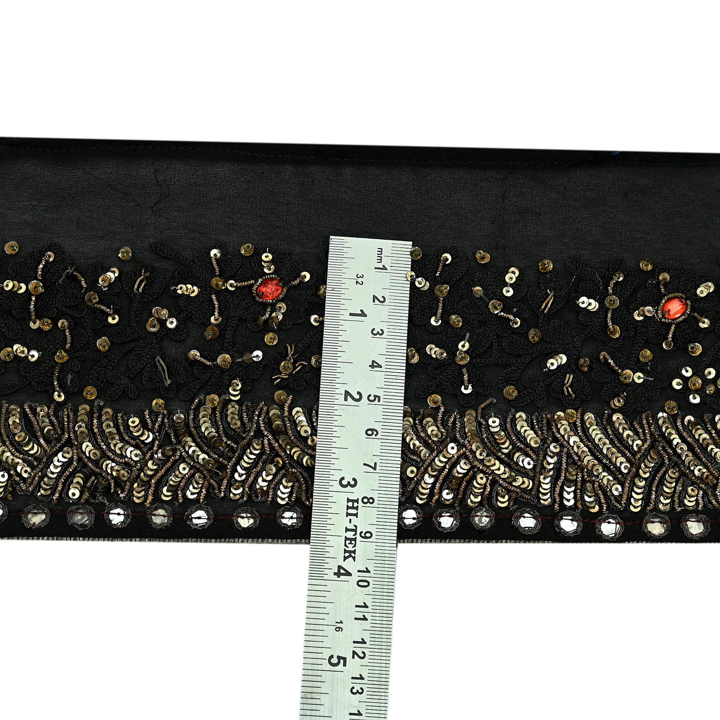 Indian Vintage Black Saree Border Hand Embroidered Craft Trim 1Yd Lace Sewing Pure Georgette Silk Ribbon Recycled Sequins