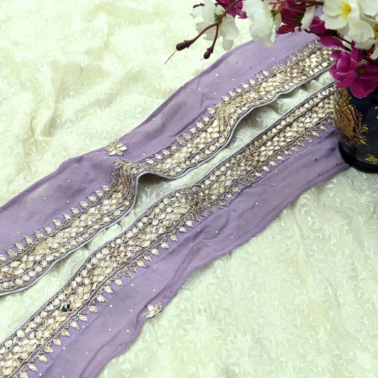 Indian Vintage Purple Border Hand Embroidered Gota Patti Craft Trim 1Yd Lace Sewing Sari Ribbon Zardozi/Dabka Zari Decor Gift Wrapped