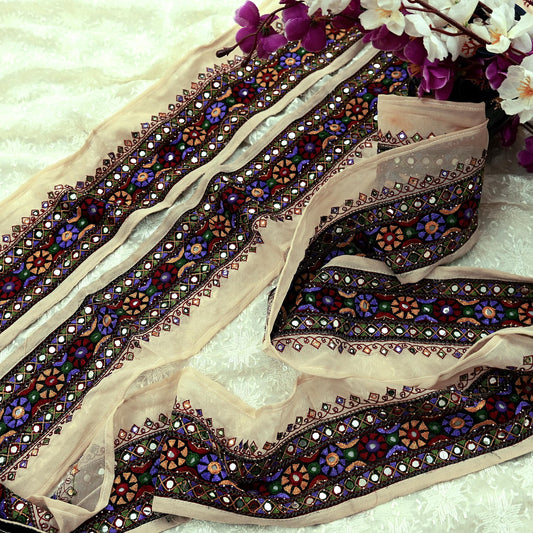 Indian Vintage Border Hand Embroidered Craft Trim 1yd Lace Sewing Pure Georgette Silk Ribbon Recycled Sari Border Decor Gift Wrapped