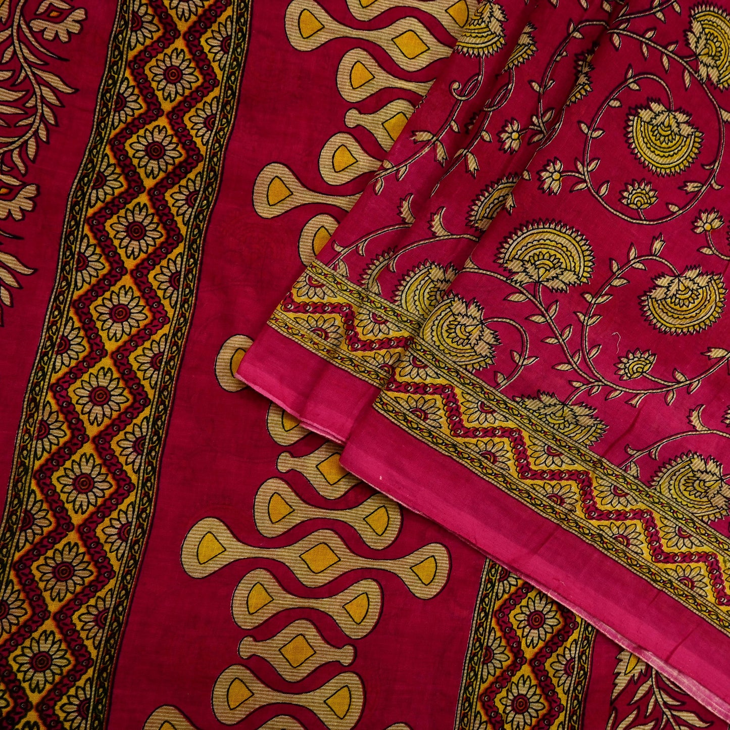 Indian Vintage Pink Saree Printed 100% Pure Cotton Sari Craft Fabric 5Yd Sewing Sarong Wrap Floral Dress making Quilting Crafting
