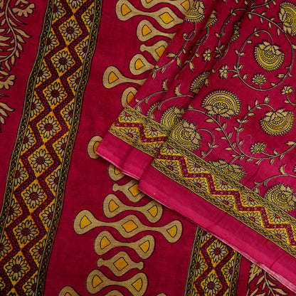 Indian Vintage Pink Saree Printed 100% Pure Cotton Sari Craft Fabric 5Yd Sewing Sarong Wrap Floral Dress making Quilting Crafting