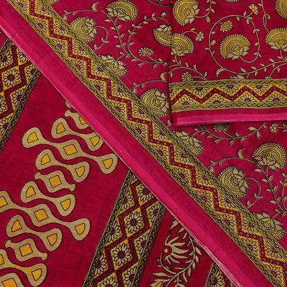 Indian Vintage Pink Saree Printed 100% Pure Cotton Sari Craft Fabric 5Yd Sewing Sarong Wrap Floral Dress making Quilting Crafting