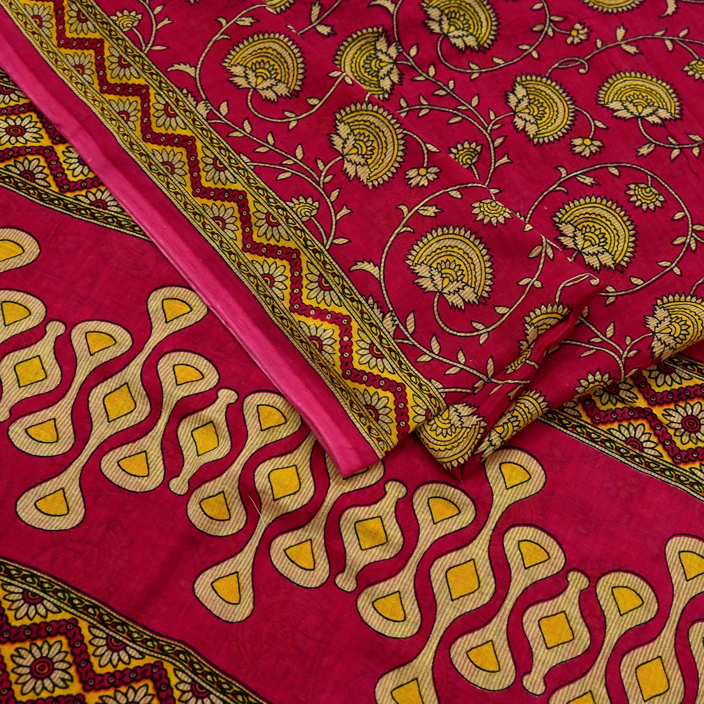 Indian Vintage Pink Saree Printed 100% Pure Cotton Sari Craft Fabric 5Yd Sewing Sarong Wrap Floral Dress making Quilting Crafting