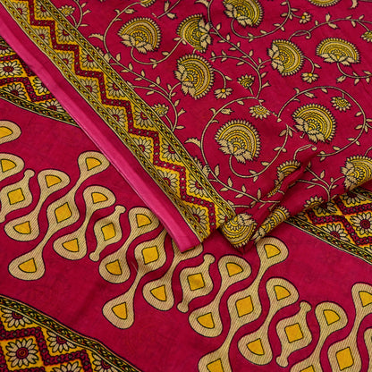 Indian Vintage Pink Saree Printed 100% Pure Cotton Sari Craft Fabric 5Yd Sewing Sarong Wrap Floral Dress making Quilting Crafting