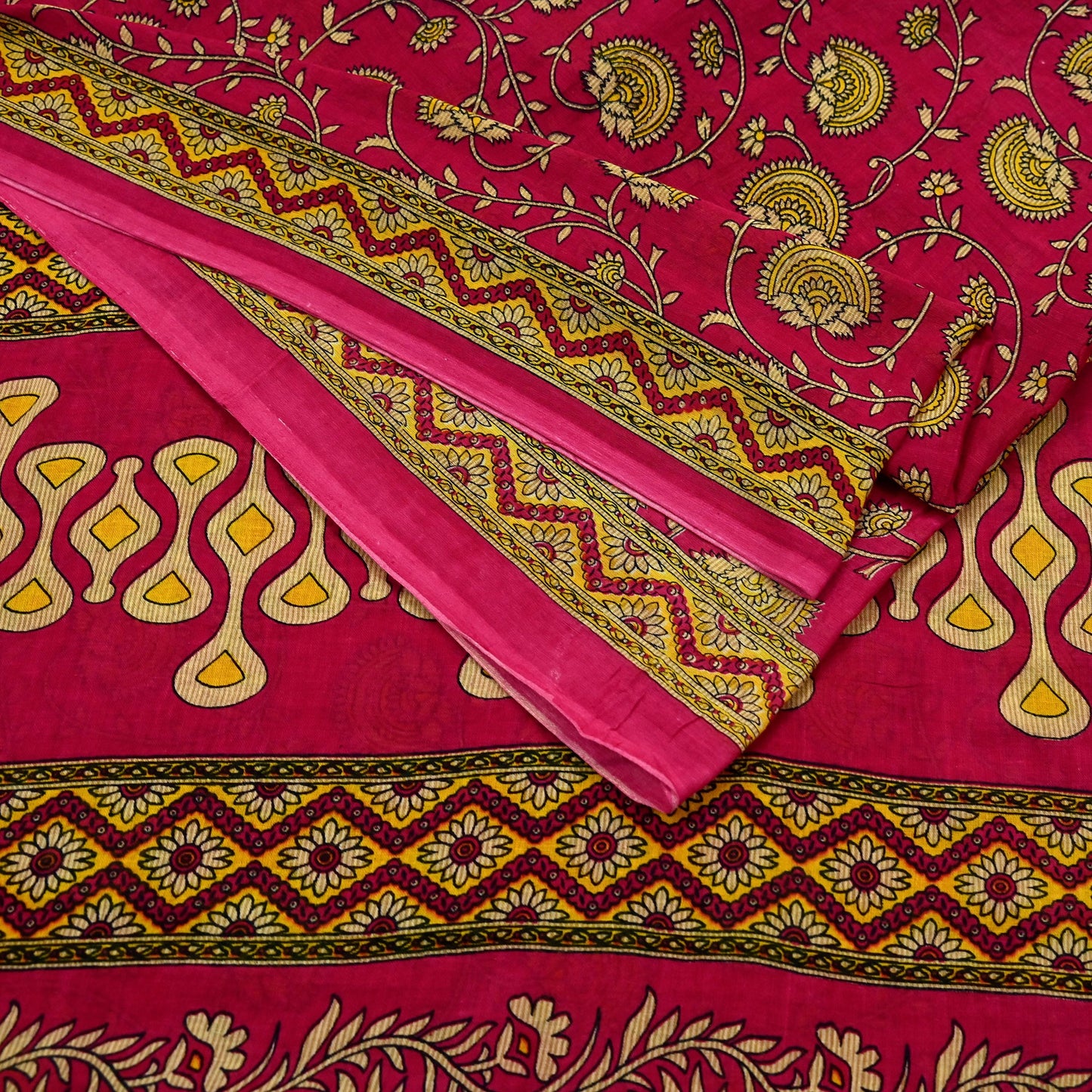 Indian Vintage Pink Saree Printed 100% Pure Cotton Sari Craft Fabric 5Yd Sewing Sarong Wrap Floral Dress making Quilting Crafting