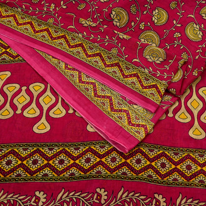 Indian Vintage Pink Saree Printed 100% Pure Cotton Sari Craft Fabric 5Yd Sewing Sarong Wrap Floral Dress making Quilting Crafting