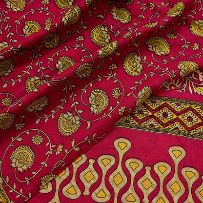 Indian Vintage Pink Saree Printed 100% Pure Cotton Sari Craft Fabric 5Yd Sewing Sarong Wrap Floral Dress making Quilting Crafting