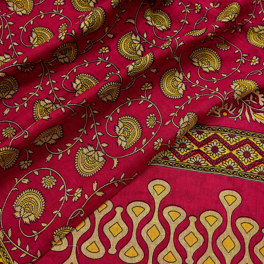Indian Vintage Pink Saree Printed 100% Pure Cotton Sari Craft Fabric 5Yd Sewing Sarong Wrap Floral Dress making Quilting Crafting