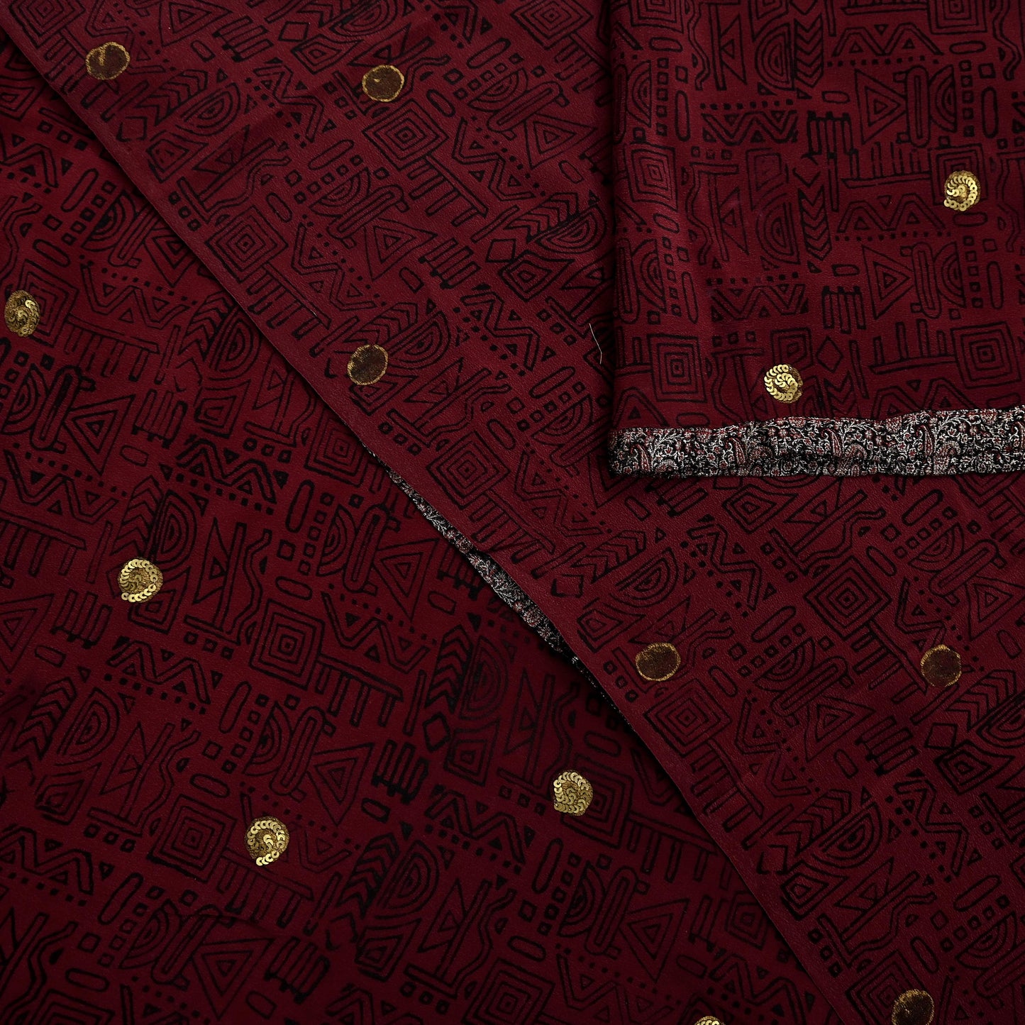 Indian Vintage Sari Maroon Pure Crepe Silk Hand Embroidered Saree 5yd Sewing Floral Craft Sequins Dress making Crafting Quilting