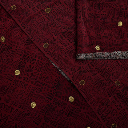 Indian Vintage Sari Maroon Pure Crepe Silk Hand Embroidered Saree 5yd Sewing Floral Craft Sequins Dress making Crafting Quilting