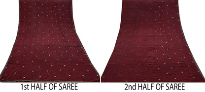 Indian Vintage Sari Maroon Pure Crepe Silk Hand Embroidered Saree 5yd Sewing Floral Craft Sequins Dress making Crafting Quilting