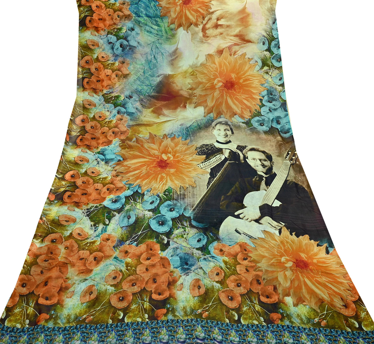Indian Vintage Multi Saree Pure Georgette Silk Digital Printed Sari Sewing 5yd Craft Fabric Soft Floral Crafting Dress Making Quilting