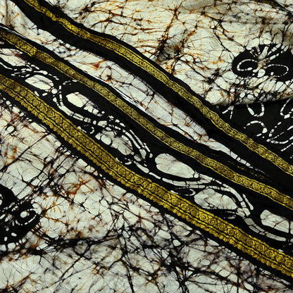Indian Vintage Brown & Ivory Saree Batik Printed 100% Pure Silk Indian Sari Craft Soft Fabric 5Yard Sewing Sarong Wrap Boho Dress making