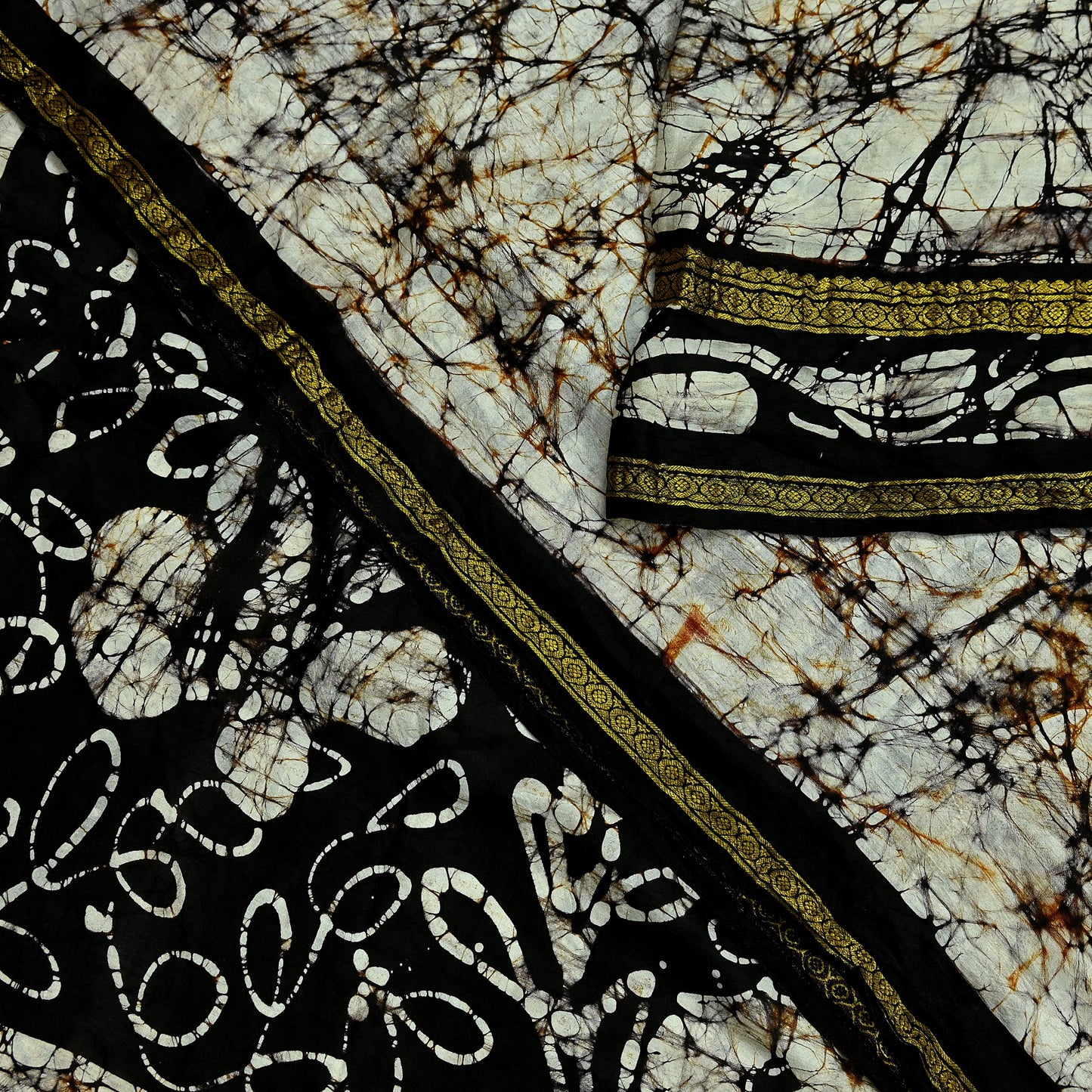 Indian Vintage Brown & Ivory Saree Batik Printed 100% Pure Silk Indian Sari Craft Soft Fabric 5Yard Sewing Sarong Wrap Boho Dress making
