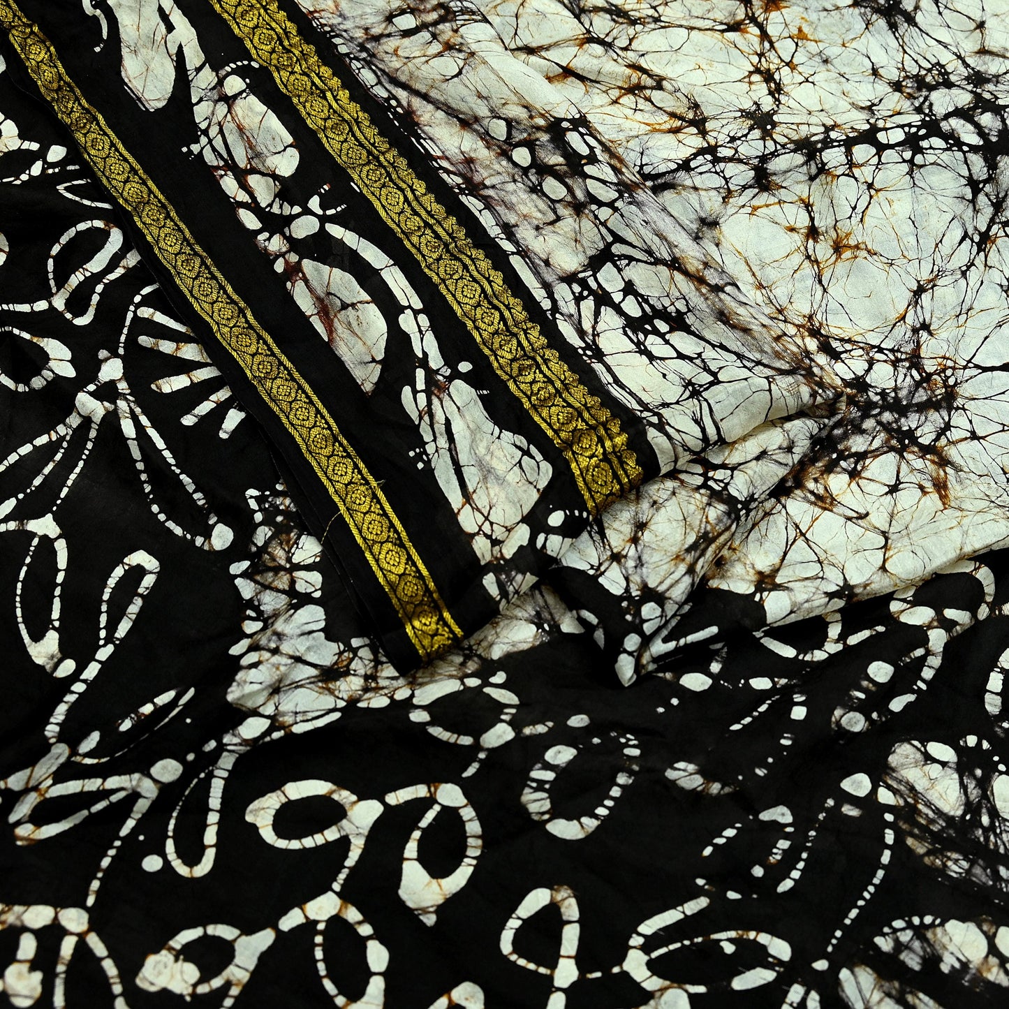Indian Vintage Brown & Ivory Saree Batik Printed 100% Pure Silk Indian Sari Craft Soft Fabric 5Yard Sewing Sarong Wrap Boho Dress making