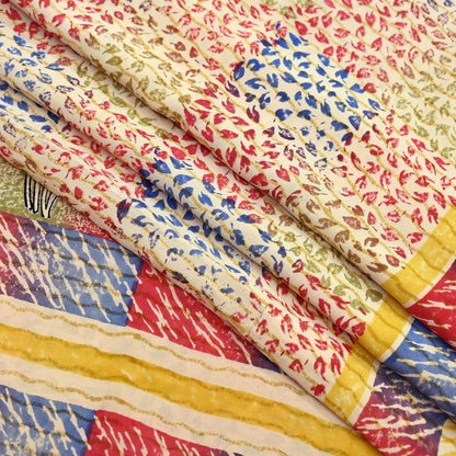 Indian Vintage Sari Beige Pure Crepe Silk Block Printed Sarees 6yd Sewing Floral Soft Craft Fabric Wrap Dress Making Crafting Quilting