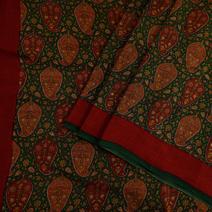 Indian Vintage Sari Green Pure Crepe Silk Printed Sarees 5yd Sewing Soft Craft Fabric Wrap Upcycle Quilting Crafting Dress making paisley