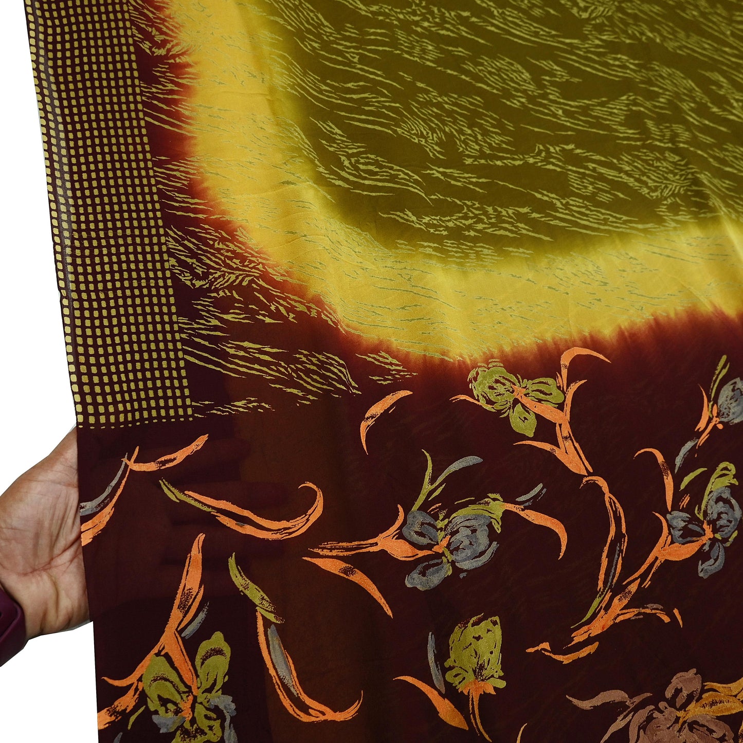Women Vintage Sari Green & Brown Pure Georgette Silk Printed Saree Craft Fabric Sewing 5Yard Soft Light Dress Making Floral