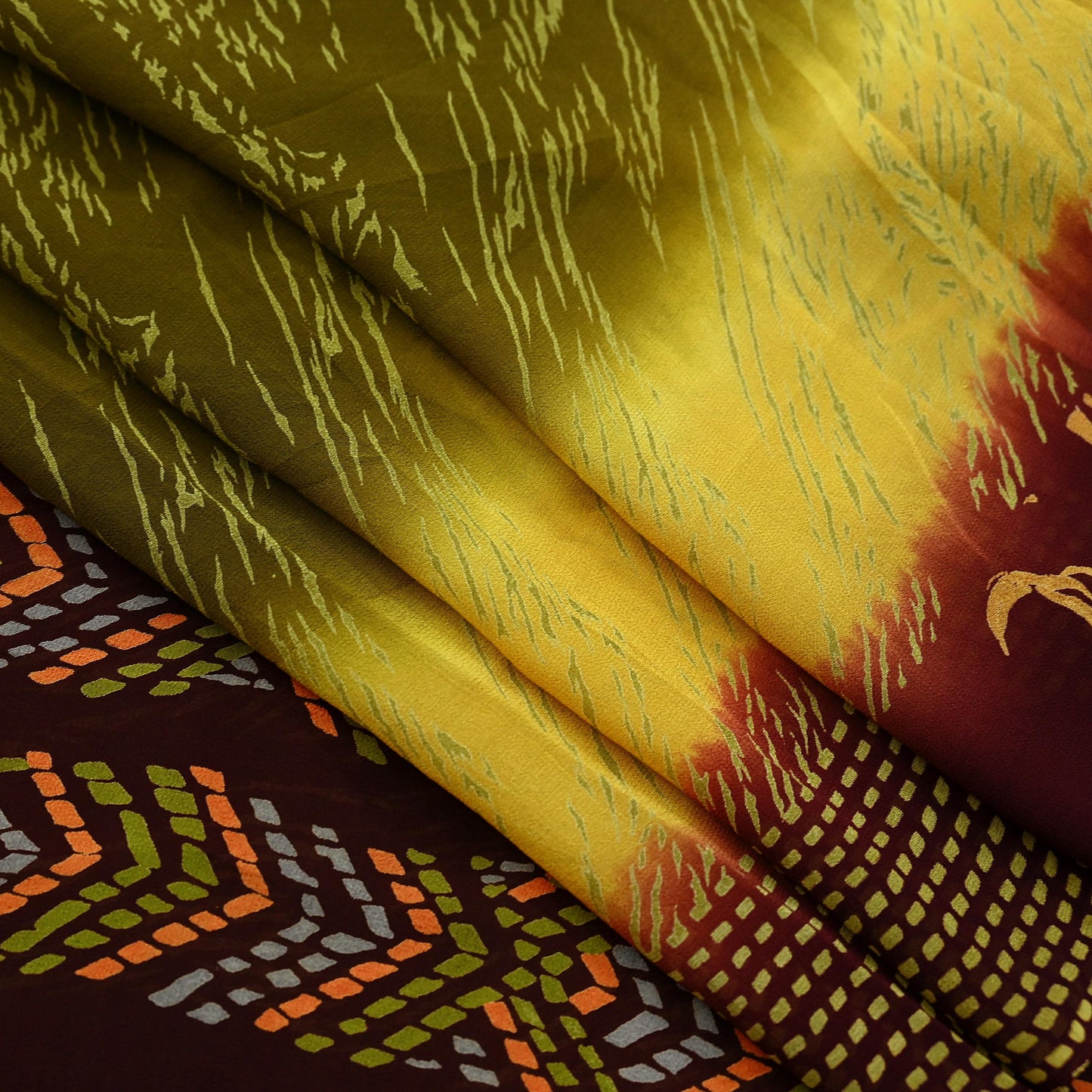 Women Vintage Sari Green & Brown Pure Georgette Silk Printed Saree Craft Fabric Sewing 5Yard Soft Light Dress Making Floral