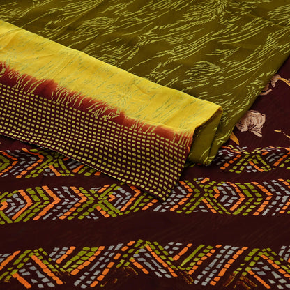 Women Vintage Sari Green & Brown Pure Georgette Silk Printed Saree Craft Fabric Sewing 5Yard Soft Light Dress Making Floral