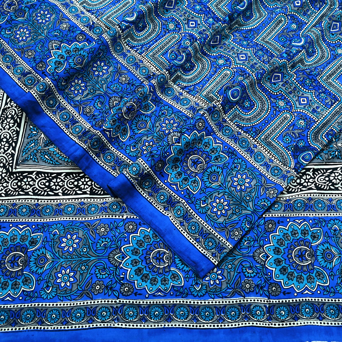 Indian Vintage Sari Blue 100% Pure Silk Printed Sarees 5yd Sewing Craft Fabric Dress Making Floral Wrap used Quilting Crafting Upcycle