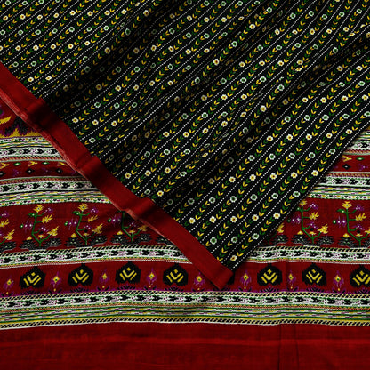 Indian Vintage Sari Black & Red Pure Silk Printed Sarees 5yd Sewing Craft Fabric Dress Making Soft For Crafting Quilting Upcycle