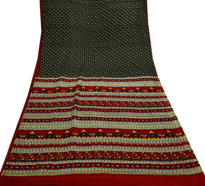 Indian Vintage Sari Black & Red Pure Silk Printed Sarees 5yd Sewing Craft Fabric Dress Making Soft For Crafting Quilting Upcycle
