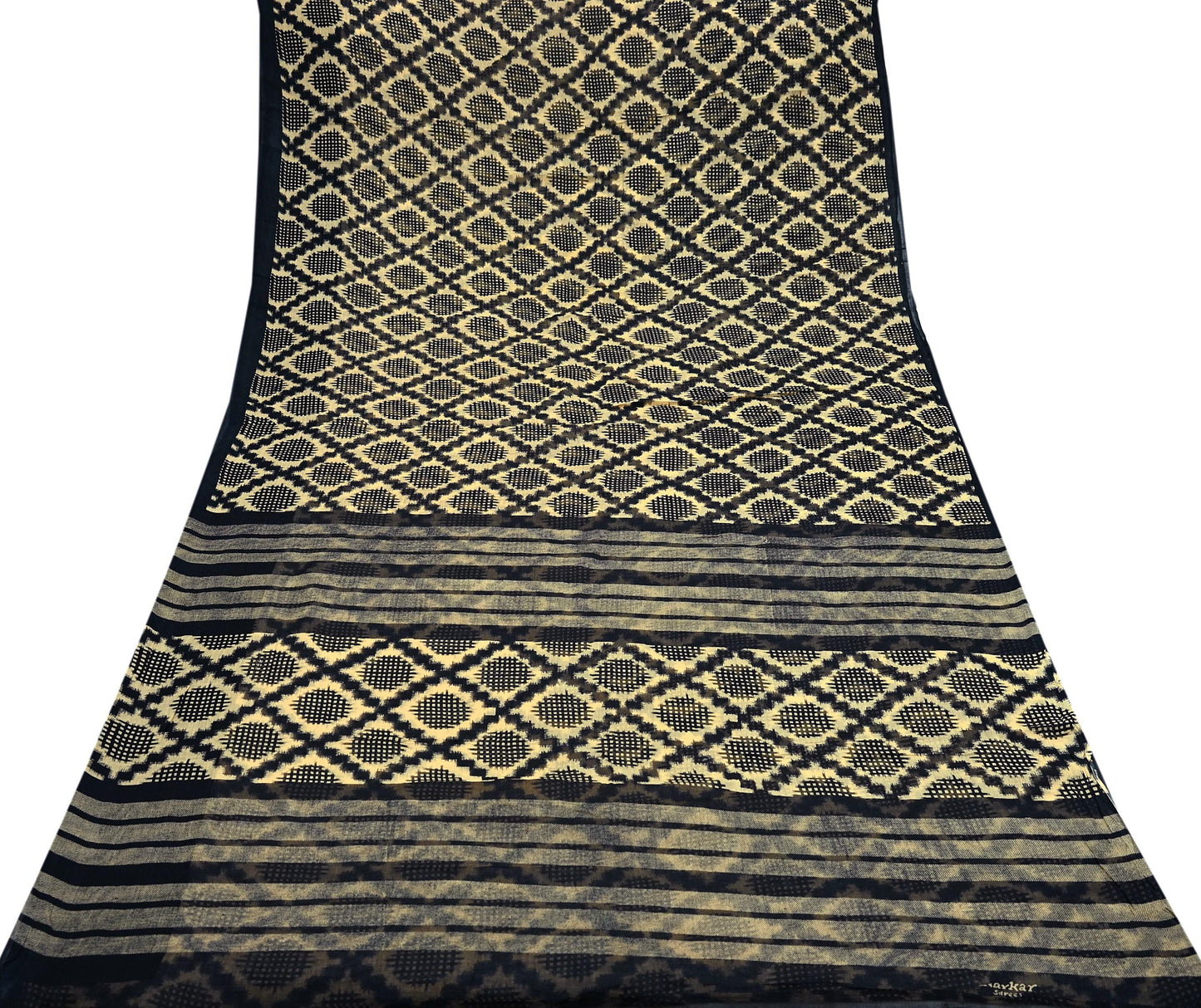 Indian Vintage Sari Beige & Black Printed Pure Cotton Sarees Fabric Floral 5Yd Sarong Wrap Boho Fabric Kimono Soft Dress making Crafting