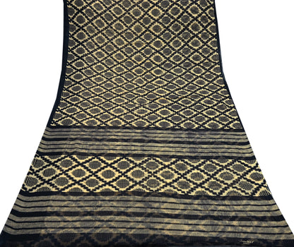 Indian Vintage Sari Beige & Black Printed Pure Cotton Sarees Fabric Floral 5Yd Sarong Wrap Boho Fabric Kimono Soft Dress making Crafting