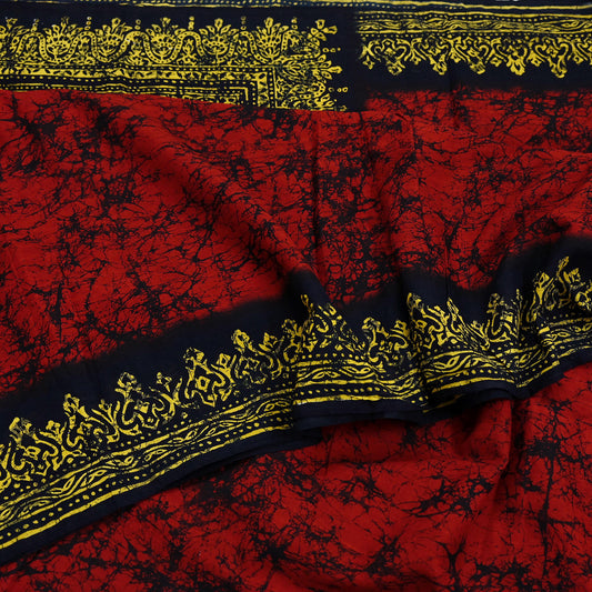 Indian Vintage Sari Black & Red Batik Printed Pure Cotton Saree Craft Fabric 5Yd Sewing Soft Sarong Wrap Boho Dress Making Quilting Crafting