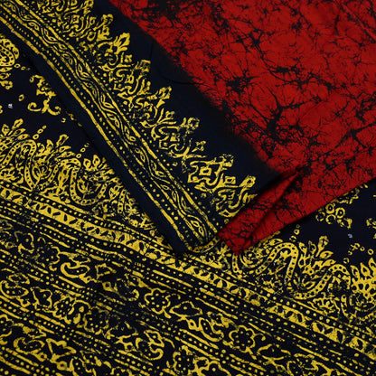 Indian Vintage Sari Black & Red Batik Printed Pure Cotton Saree Craft Fabric 5Yd Sewing Soft Sarong Wrap Boho Dress Making Quilting Crafting