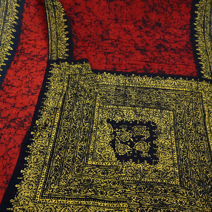 Indian Vintage Sari Black & Red Batik Printed Pure Cotton Saree Craft Fabric 5Yd Sewing Soft Sarong Wrap Boho Dress Making Quilting Crafting