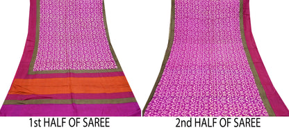 Indian Vintage Purple & Orange Saree Pure Khadi Silk Handloom Printed Sari Fabric 5yd Ethnic Wear Sari Stripes Designs Dress making Crafting