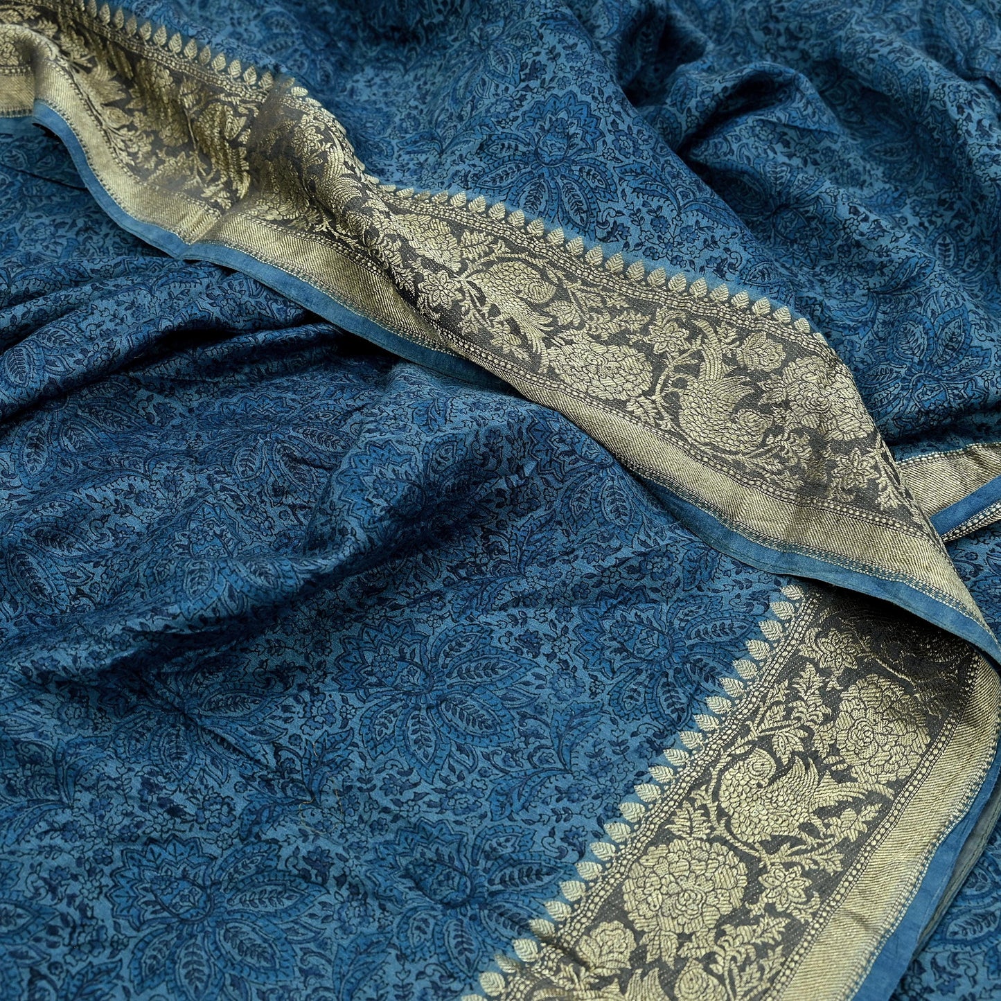 Indian Vintage Heavy Sari Blue Pure Khadi Silk Handloom Saree Craft Fabric 6yd Ethnic Wear Dress making For Crafting Quilting Sewing Zari