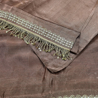 Indian Vintage Copper Brown Heavy Saree Hand Embroidered Designer Tissue Silk Sari Fabric 6Yd Ethnic Floral Zari Brocade border