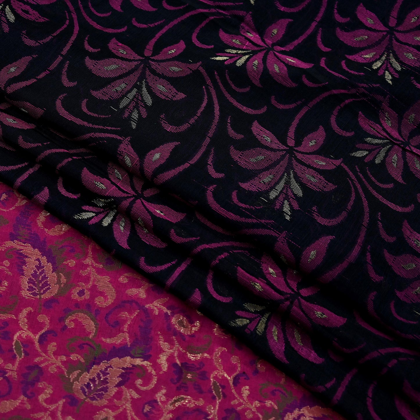 Indian Vintage Black & Pink Heavy Saree Pure Silk saree Banarasi Brocade Sari Fabric Zari 5Yard Paisley Dress making Crafting Quilting
