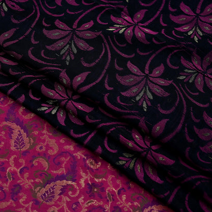 Indian Vintage Black & Pink Heavy Saree Pure Silk saree Banarasi Brocade Sari Fabric Zari 5Yard Paisley Dress making Crafting Quilting