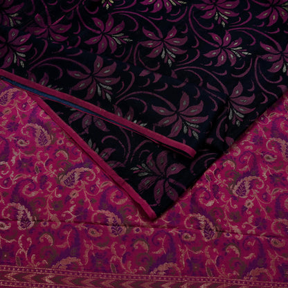 Indian Vintage Black & Pink Heavy Saree Pure Silk saree Banarasi Brocade Sari Fabric Zari 5Yard Paisley Dress making Crafting Quilting